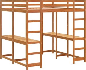 vidaXL Łóżko na antresoli, z biurkiem i drabinką, brąz, 160x200 cm 3