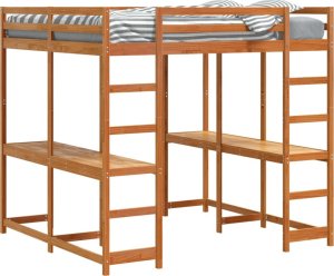 vidaXL Łóżko na antresoli, z biurkiem i drabinką, brąz, 160x200 cm 4