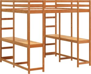 vidaXL Łóżko na antresoli, z biurkiem i drabinką, brąz, 160x200 cm 7