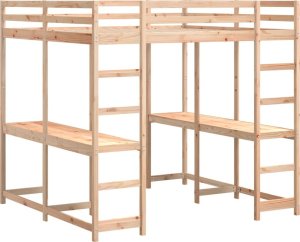 vidaXL Łóżko na antresoli, z biurkiem i drabinką, 140x200 cm, sosnowe 2