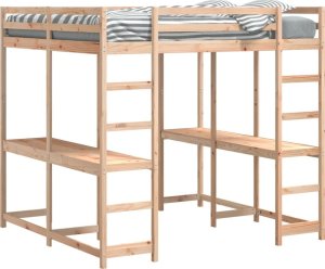 vidaXL Łóżko na antresoli, z biurkiem i drabinką, 140x200 cm, sosnowe 4