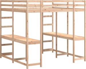 vidaXL Łóżko na antresoli, z biurkiem i drabinką, 140x200 cm, sosnowe 7