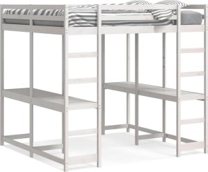 vidaXL Łóżko na antresoli, z biurkiem i drabinką, białe, 140x200 cm 2