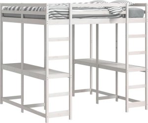 vidaXL Łóżko na antresoli, z biurkiem i drabinką, białe, 140x200 cm 4