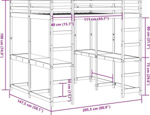 vidaXL Łóżko na antresoli, z biurkiem i drabinką, białe, 140x200 cm 10
