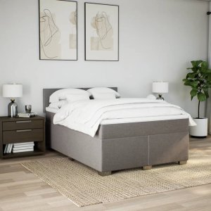 vidaXL Łóżko kontynentalne z materacem, taupe, tkanina, 160x200 cm 3