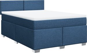 vidaXL Łóżko kontynentalne z materacem, niebieskie, tkanina, 160x200cm 2