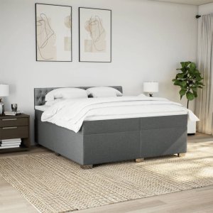 vidaXL Łóżko kontynentalne z materacem, ciemnoszara tkanina 200x200 cm 3