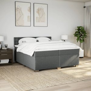 vidaXL Łóżko kontynentalne z materacem, ciemnoszara tkanina 200x200 cm 3