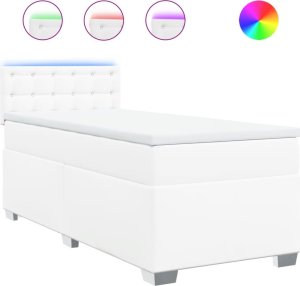 vidaXL Łóżko kontynentalne z materacem, białe, ekoskóra 90x200 cm 2