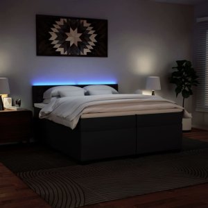 vidaXL Łóżko kontynentalne z materacem, czarne, ekoskóra 200x200 cm 5