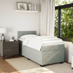 vidaXL Łóżko kontynentalne z materacem, jasnoszare, aksamit, 90x190 cm 5