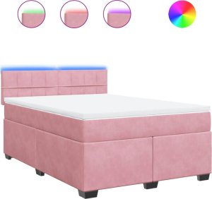 vidaXL Łóżko kontynentalne z materacem, różowe, 140x200 cm, aksamit 2