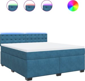 vidaXL Łóżko kontynentalne z materacem, niebieskie, 180x200cm, aksamit 2