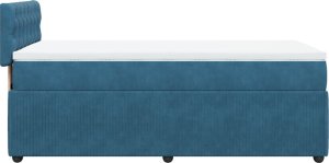 vidaXL Łóżko kontynentalne z materacem, niebieskie, 90x190 cm, aksamit 7