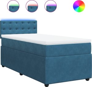 vidaXL Łóżko kontynentalne z materacem, niebieskie, 100x200cm, aksamit 2