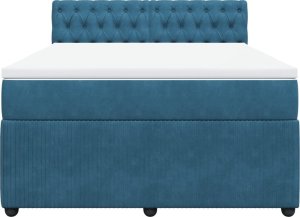 vidaXL Łóżko kontynentalne z materacem, niebieskie, 160x200cm, aksamit 6