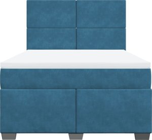 vidaXL Łóżko kontynentalne z materacem, niebieskie, 140x200cm, aksamit 4