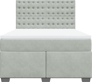 vidaXL Łóżko kontynentalne z materacem, jasnoszare, 160x200cm, aksamit 4