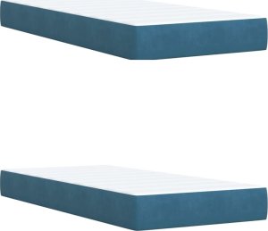 vidaXL Łóżko kontynentalne z materacem, niebieskie, aksamit, 200x200cm 6