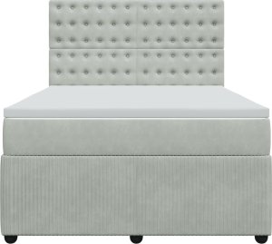 vidaXL Łóżko kontynentalne z materacem, jasnoszare, 160x200cm, aksamit 4