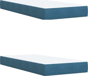 vidaXL Łóżko kontynentalne z materacem, niebieskie, aksamit, 200x200cm 10