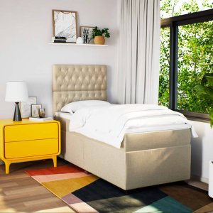 vidaXL Łóżko kontynentalne z materacem, kremowe, tkanina, 100x200 cm 4