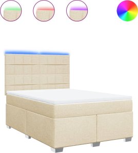 vidaXL Łóżko kontynentalne z materacem, kremowe, tkanina, 140x200 cm 2