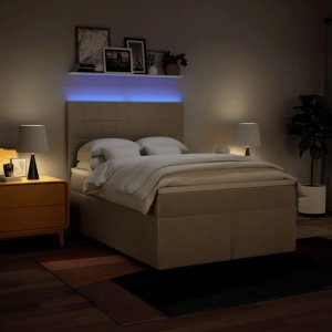 vidaXL Łóżko kontynentalne z materacem, kremowe, tkanina, 140x200 cm 5