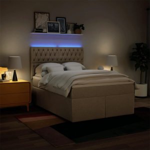 vidaXL Łóżko kontynentalne z materacem, kremowe, tkanina, 160x200 cm 5