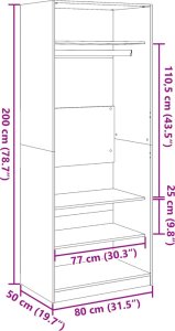 vidaXL Szafa, przydymiony dąb, 80x50x200 cm, materiał drewnopochodny 9