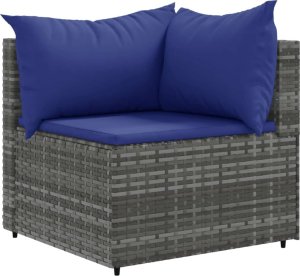 vidaXL 5-cz. zestaw wypoczynkowy do ogrodu, poduszki, szary, rattan PE 3