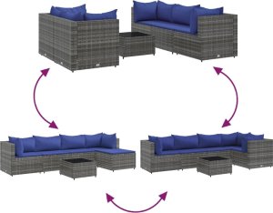vidaXL 6-cz. zestaw wypoczynkowy do ogrodu, poduszki, szary, rattan PE 6