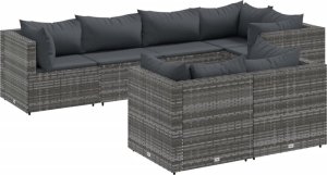 vidaXL 7-cz. zestaw wypoczynkowy do ogrodu, poduszki, szary, rattan PE 2