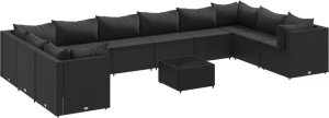 vidaXL 11-cz. zestaw mebli do ogrodu, z poduszkami, czarny rattan PE 2