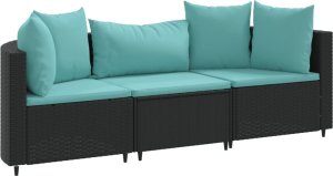 vidaXL 3-cz. zestaw wypoczynkowy do ogrodu, poduszki, czarny rattan PE 2