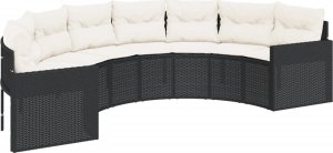 vidaXL Sofa ogrodowa z poduszkami, półokrągła, czarny rattan PE 2