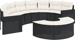vidaXL Sofa ogrodowa z poduszkami, półokrągła, czarny rattan PE 3