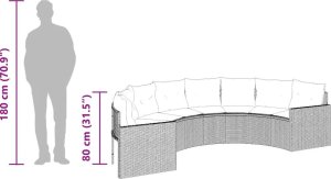 vidaXL Sofa ogrodowa z poduszkami, półokrągła, czarny rattan PE 6