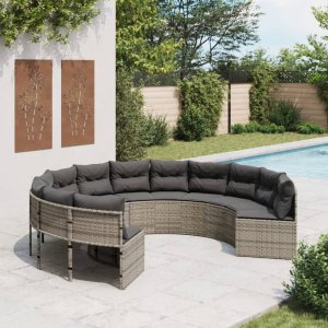 vidaXL Sofa ogrodowa z poduszkami, okrągła, szary rattan PE 1