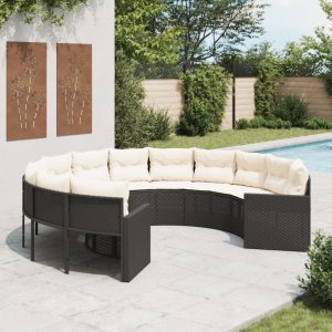 vidaXL Sofa ogrodowa z poduszkami, okrągła, czarny rattan PE 1