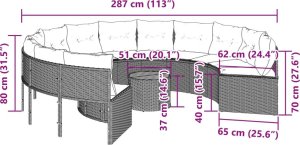 vidaXL Sofa ogrodowa, stolik i poduszki, okrągła, czarny rattan PE 12
