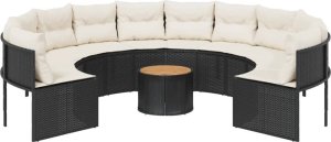 vidaXL Sofa ogrodowa, stolik i poduszki, okrągła, czarny rattan PE 4