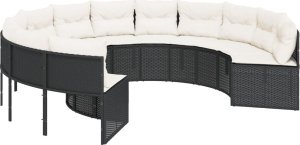 vidaXL Sofa ogrodowa, stolik i poduszki, okrągła, czarny rattan PE 5