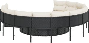 vidaXL Sofa ogrodowa, stolik i poduszki, okrągła, czarny rattan PE 7