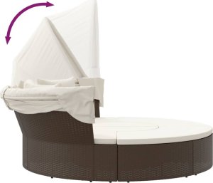 vidaXL Leżanka ogrodowa z baldachimem i poduszkami, brązowa, rattan PE 7