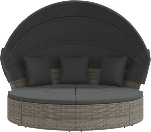 vidaXL Leżanka ogrodowa z baldachimem i poduszkami szara 3