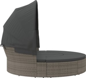 vidaXL Leżanka ogrodowa z baldachimem i poduszkami szara 4