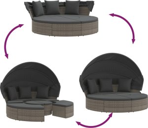 vidaXL Leżanka ogrodowa z baldachimem i poduszkami szara 6