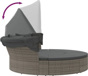 vidaXL Leżanka ogrodowa z baldachimem i poduszkami szara 7